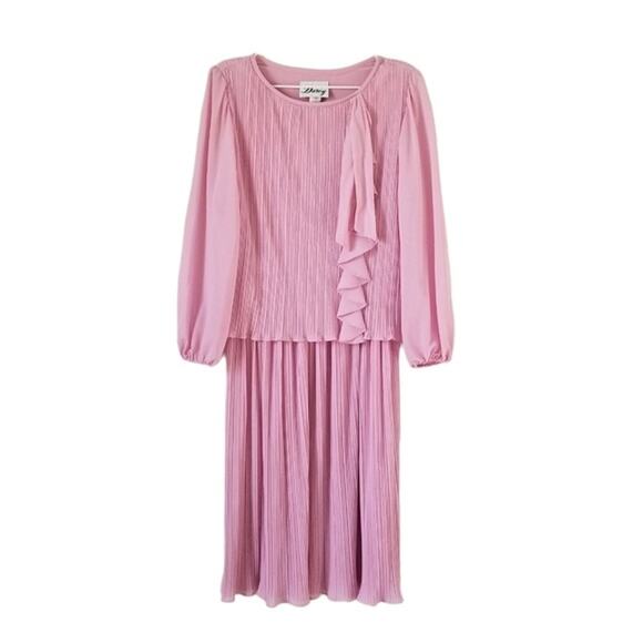 Vintage Darcy Pink Pleated Ruffle Dress - see measurements - Picture 1 of 11